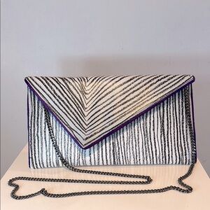 Kent Stetson Autographed Black & White/purple piping Topographic Clutch Purse